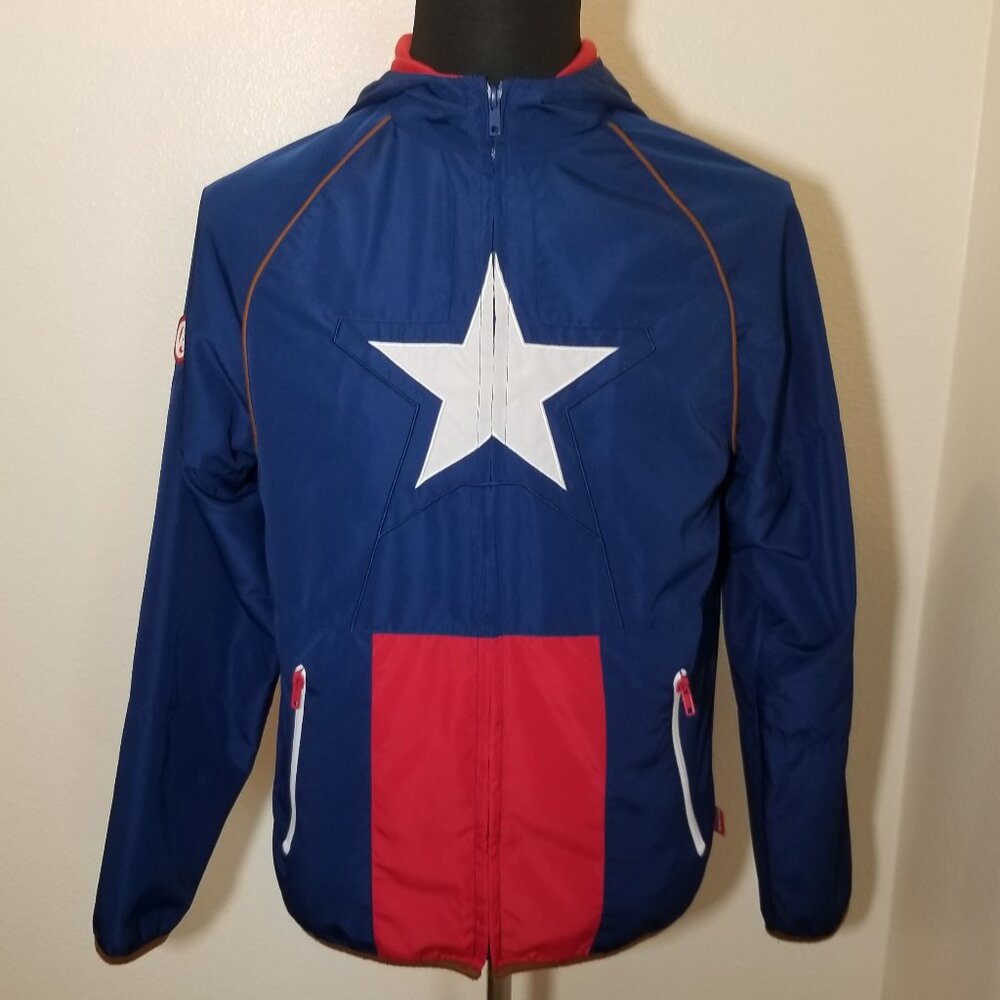 Disney Parks Jacket Mens Small Captain America Full Zip Windbreaker Hood Marvel